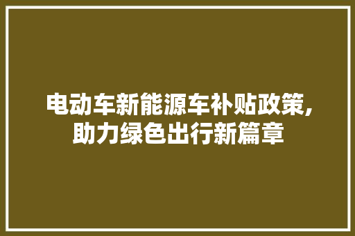 电动车新能源车补贴政策,助力绿色出行新篇章