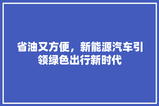 省油又方便，新能源汽车引领绿色出行新时代