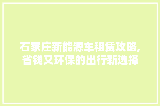 石家庄新能源车租赁攻略,省钱又环保的出行新选择