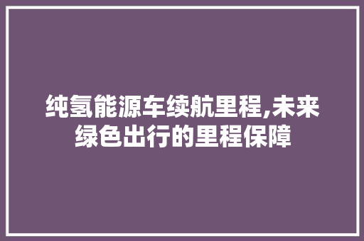 纯氢能源车续航里程,未来绿色出行的里程保障
