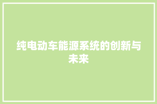 纯电动车能源系统的创新与未来