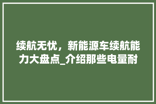 续航无忧，新能源车续航能力大盘点_介绍那些电量耐用的佼佼者
