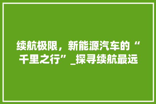 续航极限，新能源汽车的“千里之行”_探寻续航最远的车型