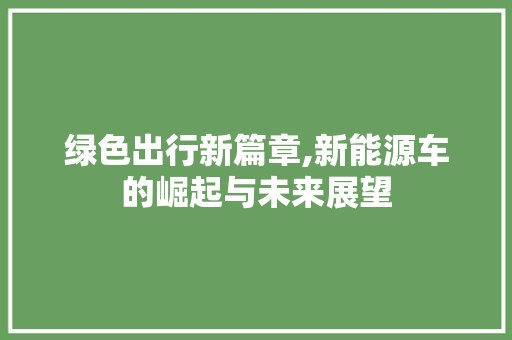 绿色出行新篇章,新能源车的崛起与未来展望