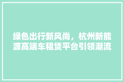 绿色出行新风尚，杭州新能源高端车租赁平台引领潮流