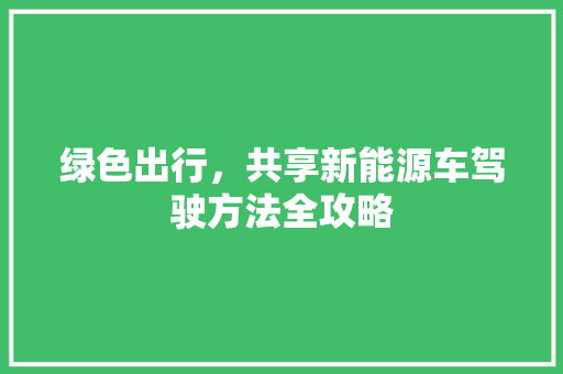 绿色出行，共享新能源车驾驶方法全攻略