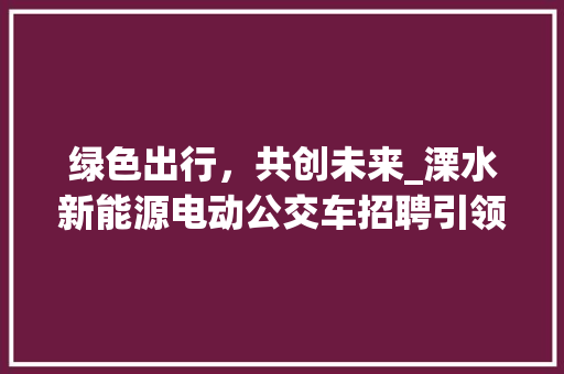 绿色出行，共创未来_溧水新能源电动公交车招聘引领环保潮流 新能源汽车