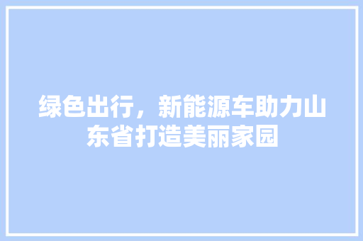 绿色出行，新能源车助力山东省打造美丽家园