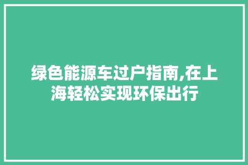 绿色能源车过户指南,在上海轻松实现环保出行