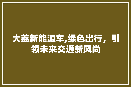大荔新能源车,绿色出行，引领未来交通新风尚