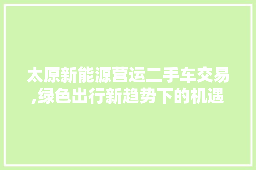 太原新能源营运二手车交易,绿色出行新趋势下的机遇与挑战