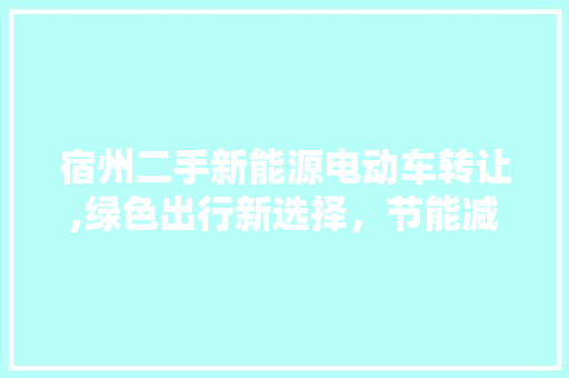 宿州二手新能源电动车转让,绿色出行新选择，节能减排新潮流