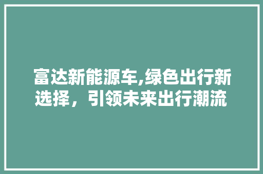 富达新能源车,绿色出行新选择，引领未来出行潮流