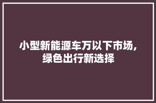 小型新能源车万以下市场,绿色出行新选择