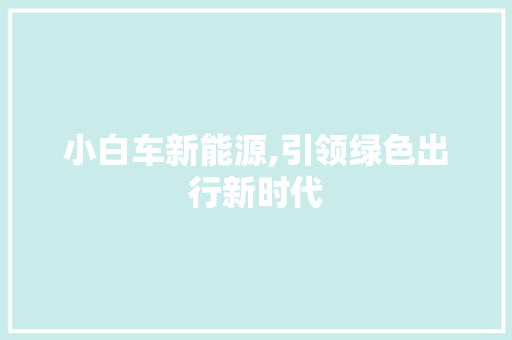小白车新能源,引领绿色出行新时代