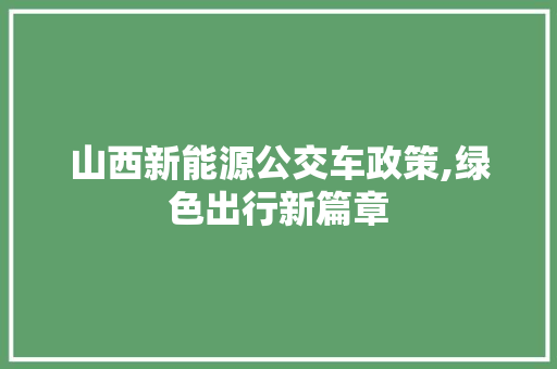 山西新能源公交车政策,绿色出行新篇章 底盘配件