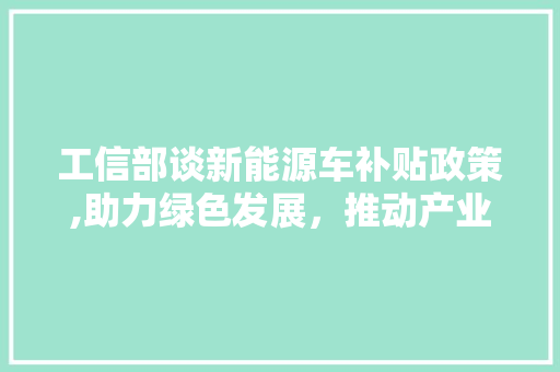 工信部谈新能源车补贴政策,助力绿色发展，推动产业升级