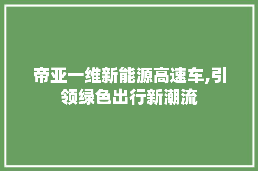 帝亚一维新能源高速车,引领绿色出行新潮流 变速箱配件