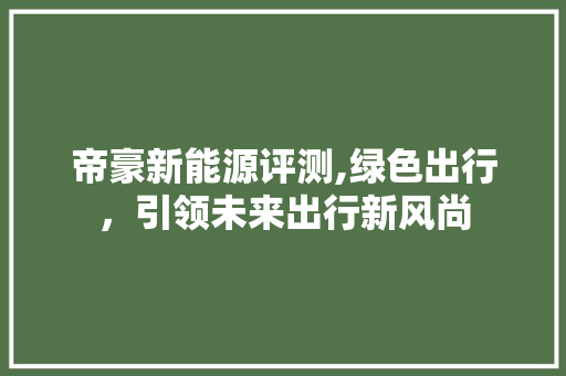 帝豪新能源评测,绿色出行，引领未来出行新风尚