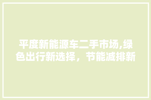平度新能源车二手市场,绿色出行新选择，节能减排新篇章