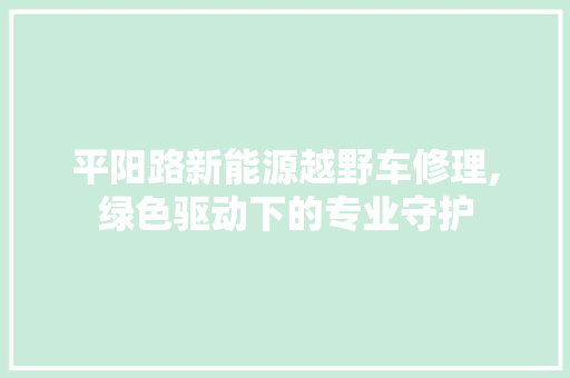平阳路新能源越野车修理,绿色驱动下的专业守护