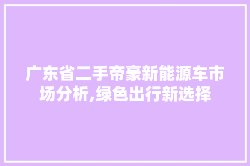 广东省二手帝豪新能源车市场分析,绿色出行新选择