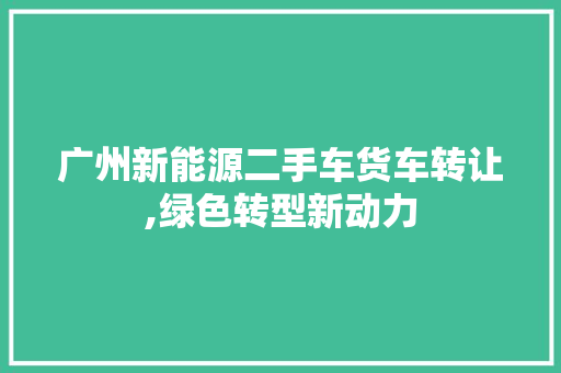 广州新能源二手车货车转让,绿色转型新动力