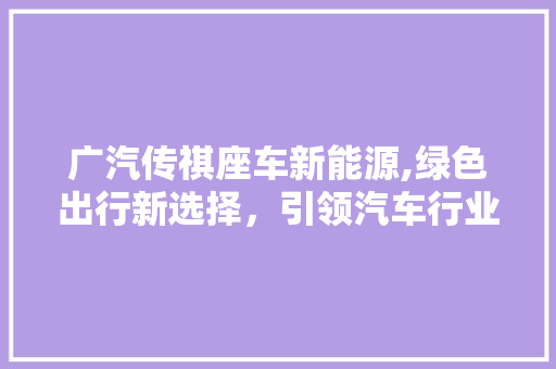 广汽传祺座车新能源,绿色出行新选择，引领汽车行业可持续发展