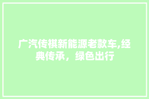 广汽传祺新能源老款车,经典传承，绿色出行