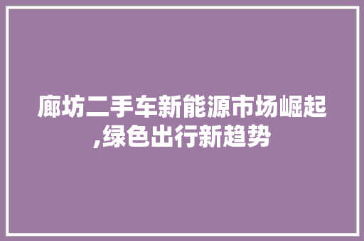 廊坊二手车新能源市场崛起,绿色出行新趋势