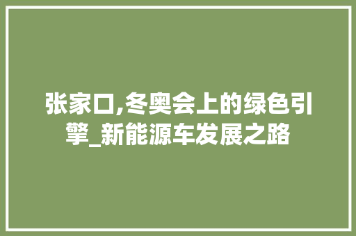 张家口,冬奥会上的绿色引擎_新能源车发展之路