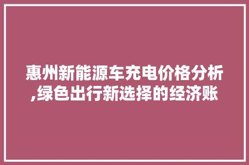 惠州新能源车充电价格分析,绿色出行新选择的经济账