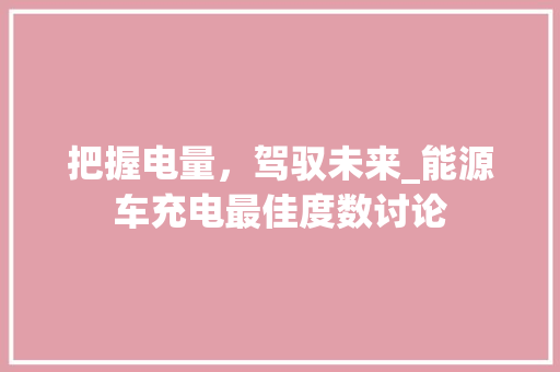 把握电量，驾驭未来_能源车充电最佳度数讨论