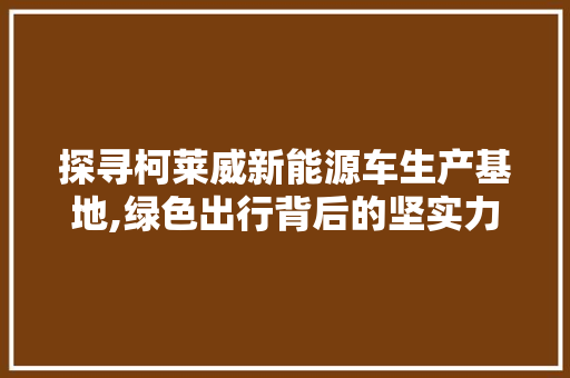 探寻柯莱威新能源车生产基地,绿色出行背后的坚实力量