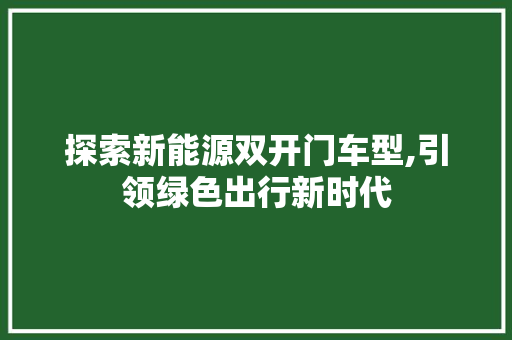探索新能源双开门车型,引领绿色出行新时代