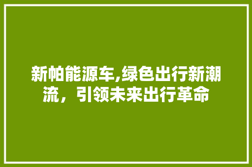 新帕能源车,绿色出行新潮流，引领未来出行革命