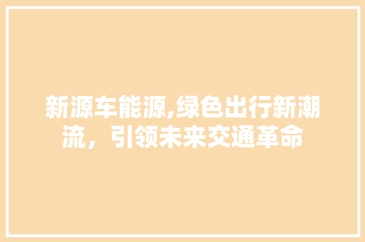 新源车能源,绿色出行新潮流，引领未来交通革命