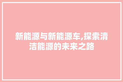 新能源与新能源车,探索清洁能源的未来之路