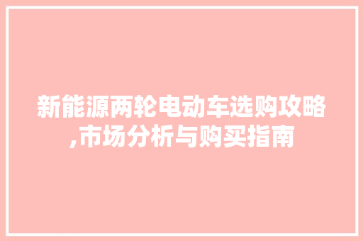 新能源两轮电动车选购攻略,市场分析与购买指南