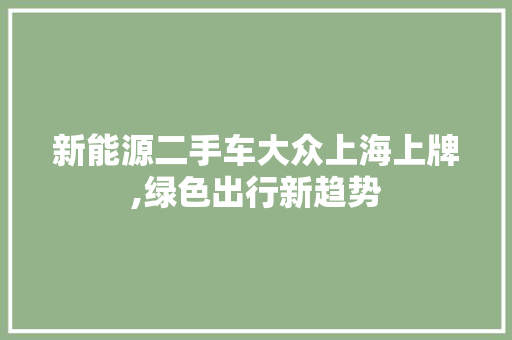 新能源二手车大众上海上牌,绿色出行新趋势