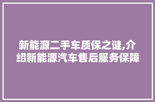 新能源二手车质保之谜,介绍新能源汽车售后服务保障