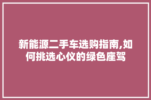 新能源二手车选购指南,如何挑选心仪的绿色座驾