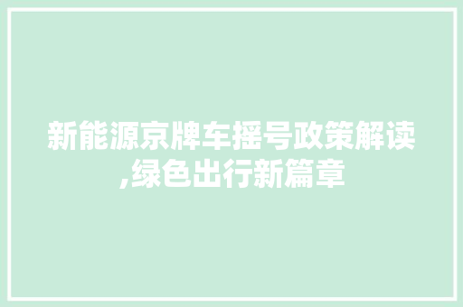 新能源京牌车摇号政策解读,绿色出行新篇章