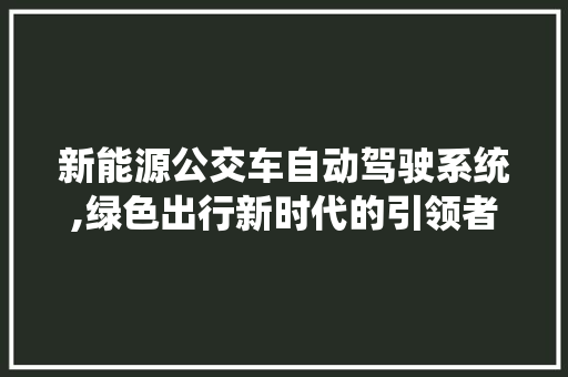 新能源公交车自动驾驶系统,绿色出行新时代的引领者