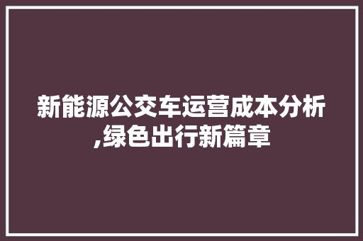 新能源公交车运营成本分析,绿色出行新篇章