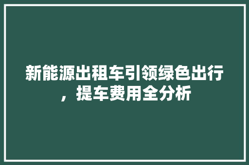 新能源出租车引领绿色出行，提车费用全分析