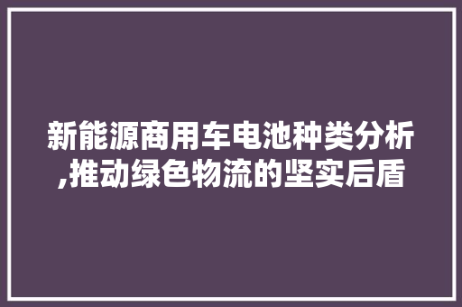 新能源商用车电池种类分析,推动绿色物流的坚实后盾