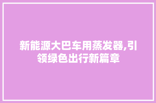 新能源大巴车用蒸发器,引领绿色出行新篇章