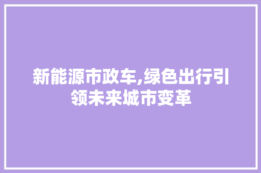 新能源市政车,绿色出行引领未来城市变革