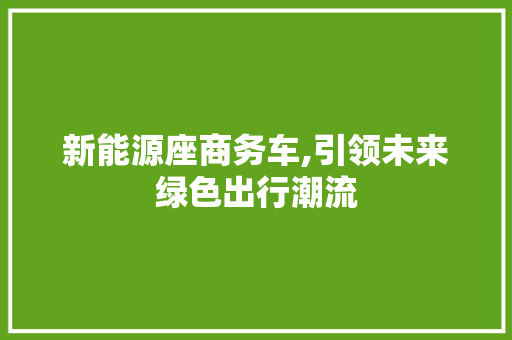 新能源座商务车,引领未来绿色出行潮流